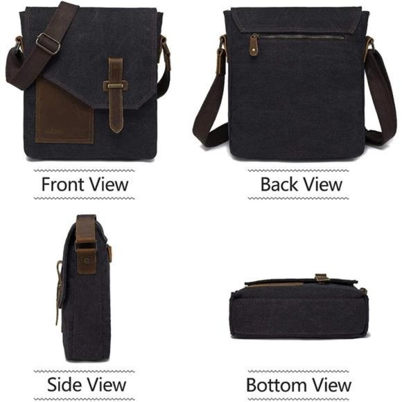 Small Messenger Bag, Vintage Canvas Leather Lightweight Crossbody Bag - Picture 3 of 6